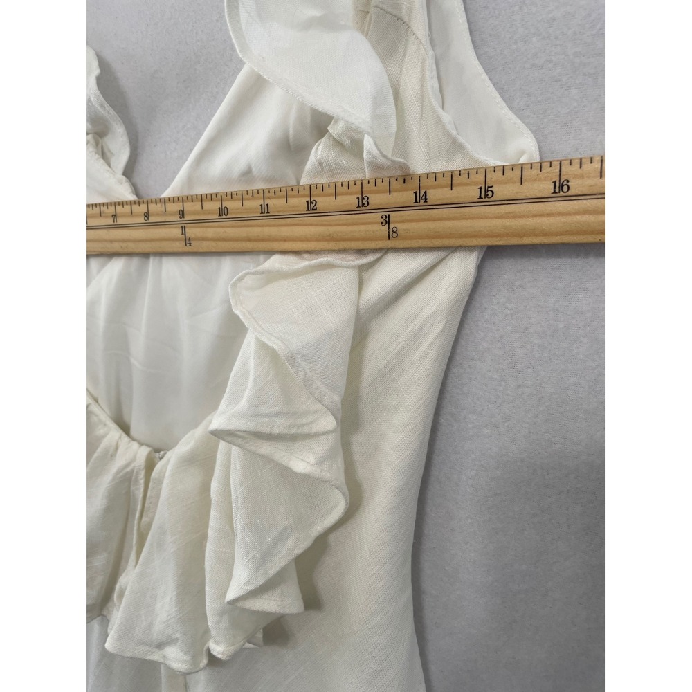 Selfie Leslie Midi Dress Womens Medium White Ruffle Open Back Side Slit V-Neck - Picture 5 of 11